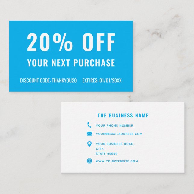 Blue White Simple Elegant Business Promo Loyalty Discount Card (Front/Back)