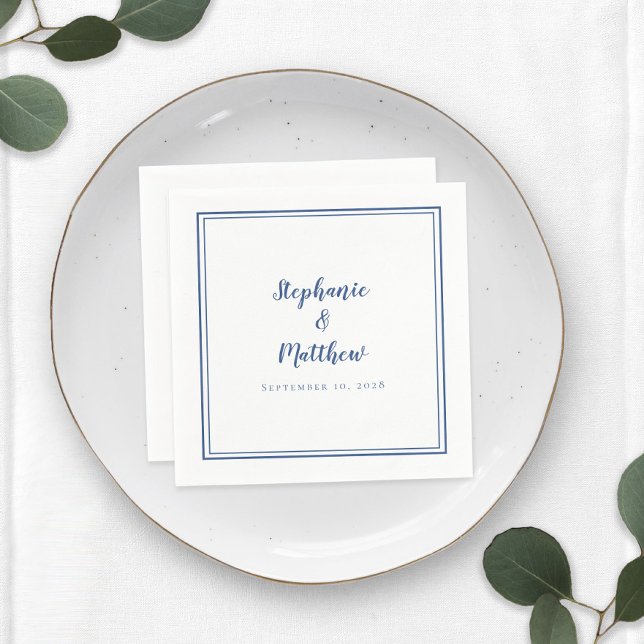 Blue White Simple Modern Minimalist Wedding Party Napkin (Creator Uploaded)
