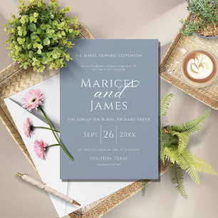Blue & White Simple Modern Wedding Invitation