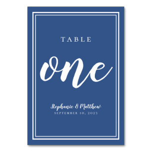 Blue & White Simple Wedding Table Number One