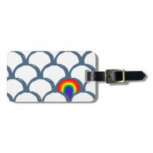 Blue & White Sketch Scallop Pattern & Rainbow 
