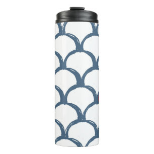 Blue & White Sketch Scallop Pattern & Rainbow Thermal Tumbler