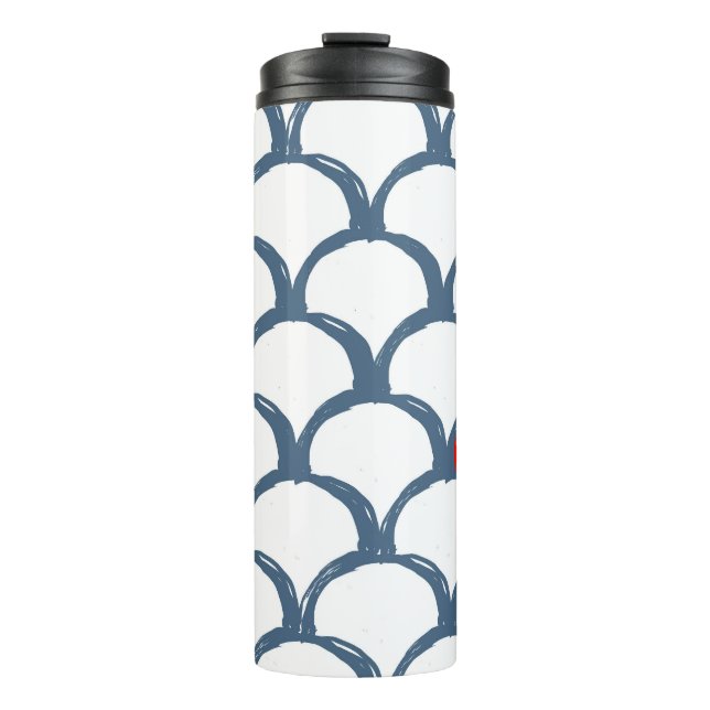 Blue & White Sketch Scallop Pattern & Rainbow  Thermal Tumbler (Front)