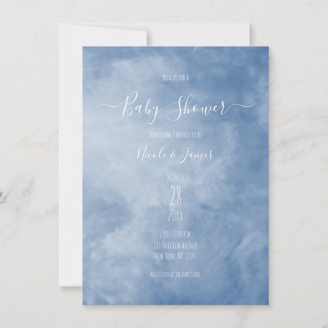 Blue & White Sky Clouds Celestial Baby Shower Invitation (Front)