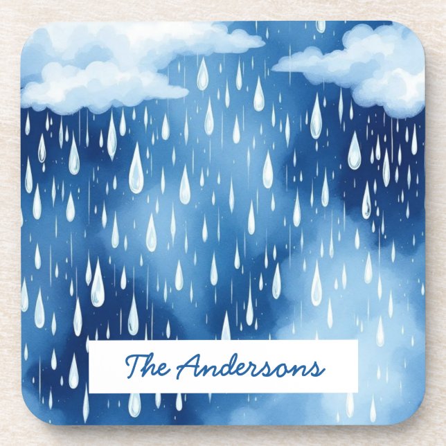 Blue White Sky Rain Drops Pattern Coaster (Front)