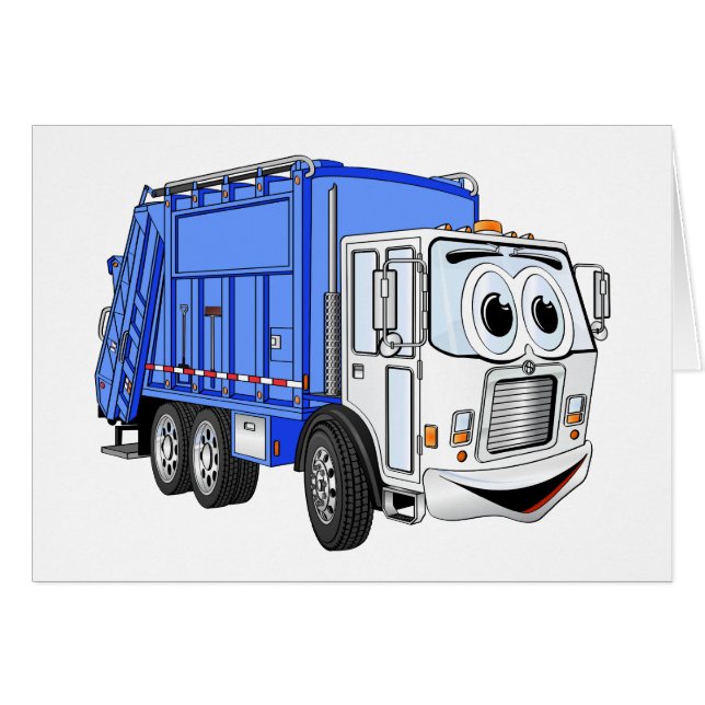 Blue White Smiling Garbage Truck Cartoon (Front Horizontal)