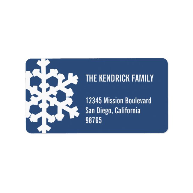 Blue white snow flake modern chic return address label (Front)