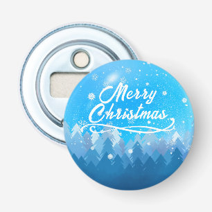 Blue White Snow Peaceful Forest Merry Christmas Bottle Opener