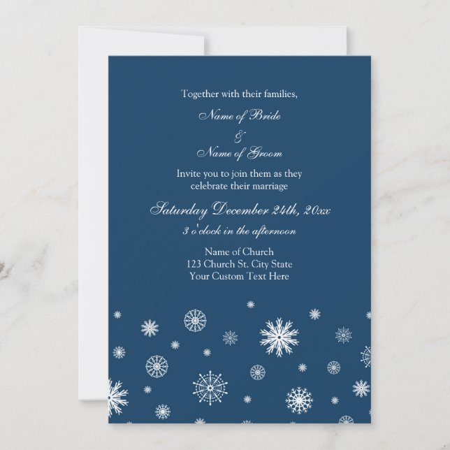 Blue White Snow Winter Wedding Invitation Cards (Front)
