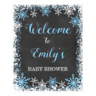 Blue White Snowflake Boy Baby Shower Welcome Sign