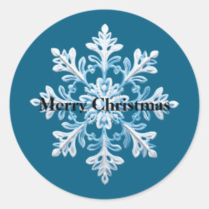 Blue White Snowflake Christmas Classic Round Sticker