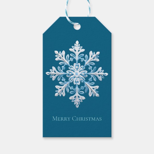 Blue White Snowflake Christmas Gift Tags (Front)