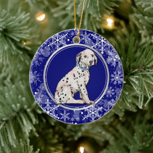 Blue White Snowflake Dalmatian Puppy Ceramic Tree Decoration (Tree)
