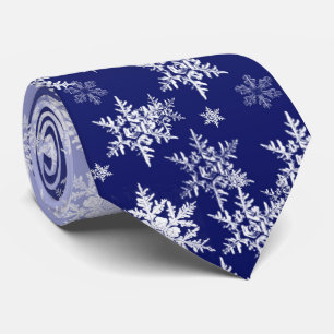 Blue White Snowflake Men's Tie