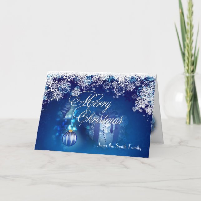 Blue White Snowflake Merry Christmas Card (Front)