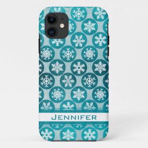Blue White Snowflake Pattern iPhone 11 Case