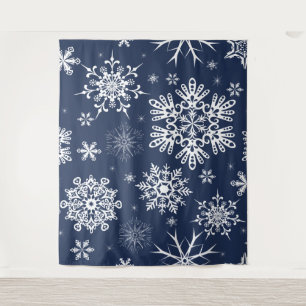 Blue white snowflake pattern Christmas backdrop Tapestry