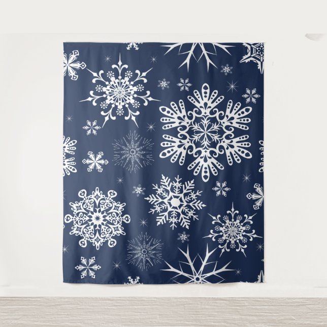Blue white snowflake pattern Christmas backdrop  Tapestry (Front)
