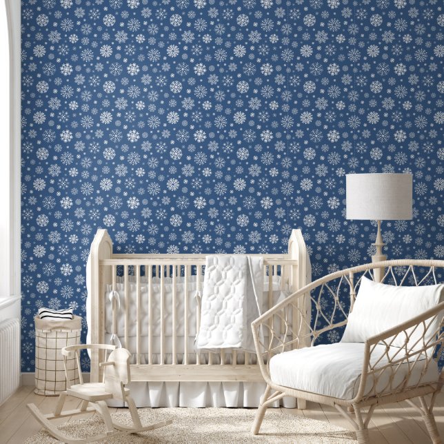 Blue & White Snowflake pattern for Your Kid Room Wallpaper (Kids)