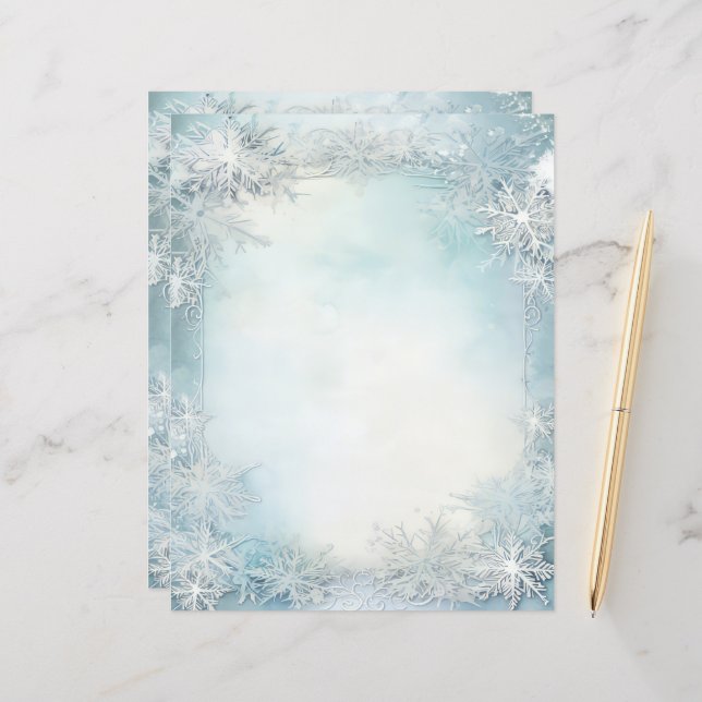 Blue White Snowflake Scrapbook Journal Paper (Front/Back In Situ)