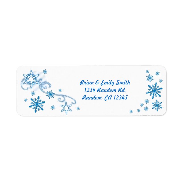Blue white snowflake simple return address labels (Front)