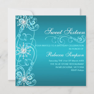 Blue & White Snowflake Sweet 16 Birthday Invite