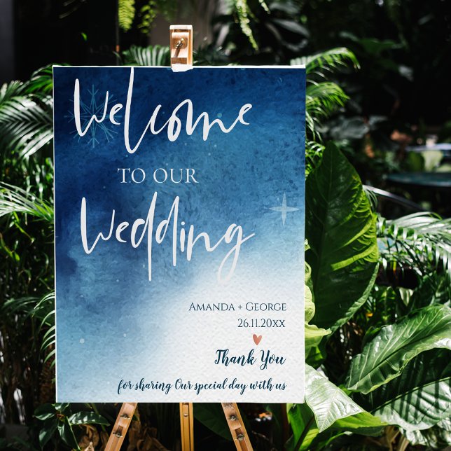  Blue White Snowflake Welcome To Our Wedding Poster (Blue White Snowflake Welcome To Our Wedding Poster)