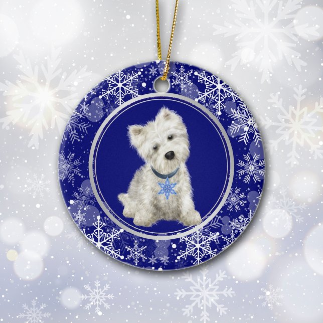 Blue White Snowflake Westie Christmas Ceramic Tree Decoration (Creator Uploaded)