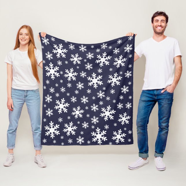 Blue White Snowflake Winter Christmas Holidays Fleece Blanket (In Situ)