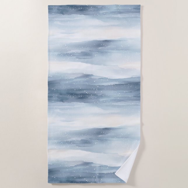 Blue White Snowflakes Beach Towel (Front)