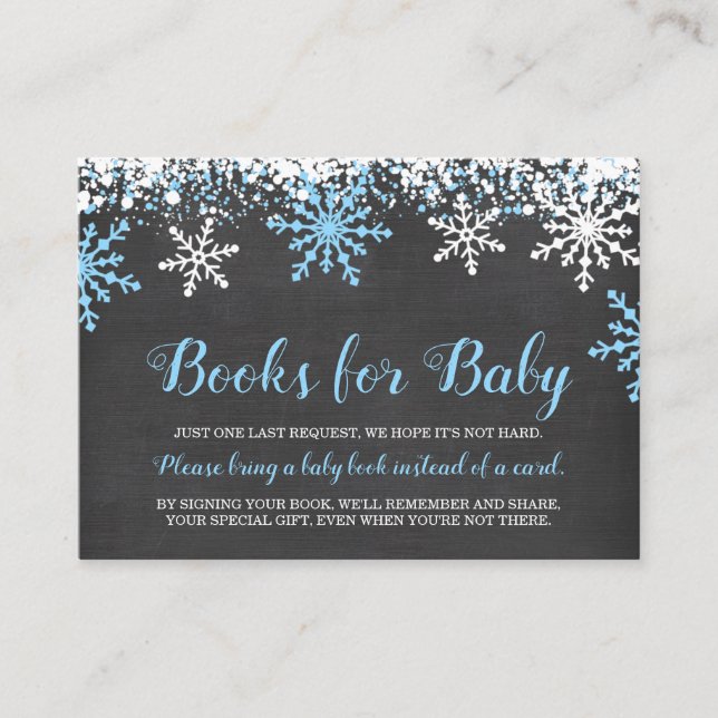 Blue White Snowflakes Boy Baby Shower Book Request Enclosure Card (Front)
