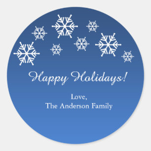Blue & White Snowflakes Christmas Holiday Stickers