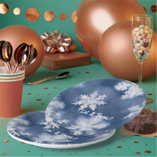 Blue White Snowflakes Christmas Paper Plate