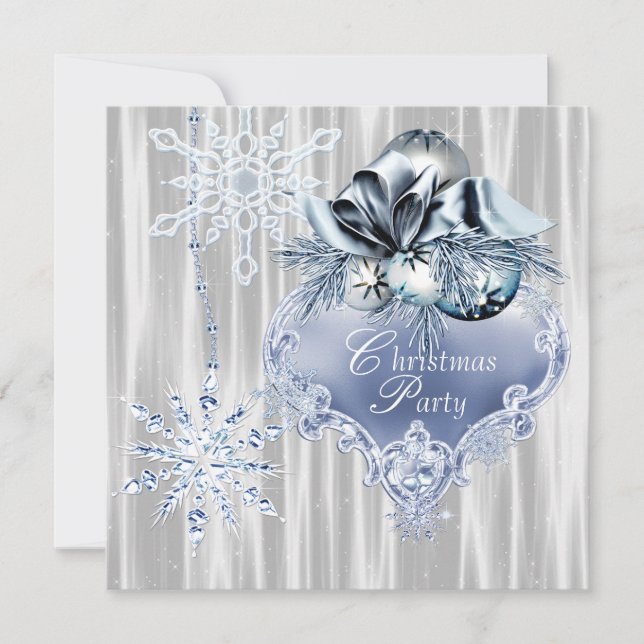 Blue White Snowflakes Christmas Party Invitation (Front)