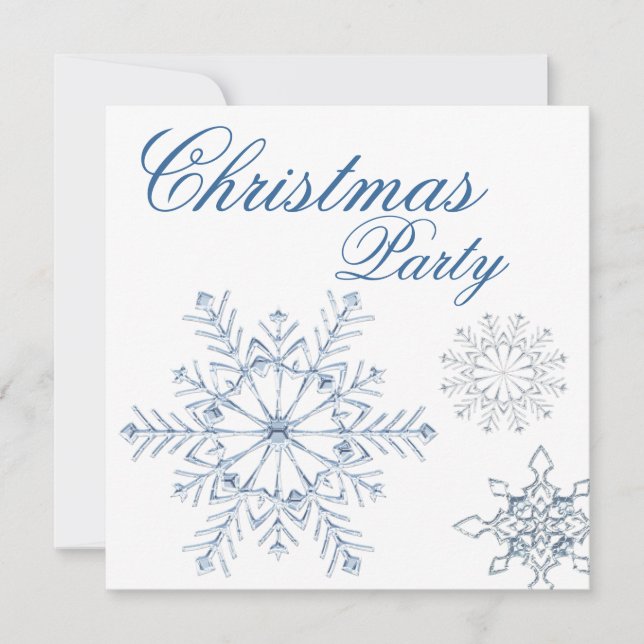 Blue White Snowflakes Christmas Party Invitation (Front)