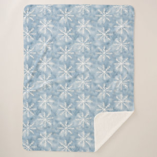 Blue White Snowflakes Christmas Sherpa Blanket