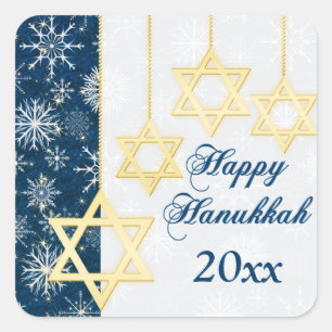 Blue, White Snowflakes Happy Hanukkah Sticker