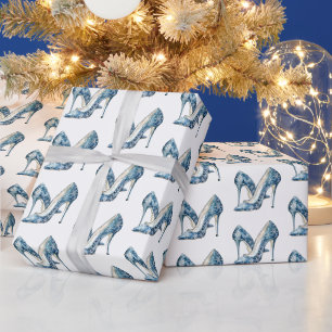 Blue White Snowflakes High Heels Christmas Wrapping Paper