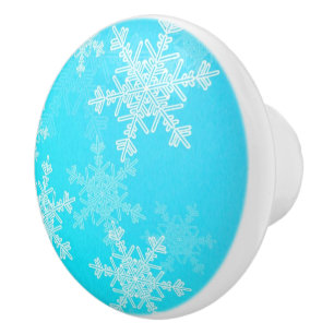 Blue White Snowflakes Minimalist Christmas Ceramic Knob