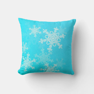 Blue White Snowflakes Minimalist Christmas Cushion