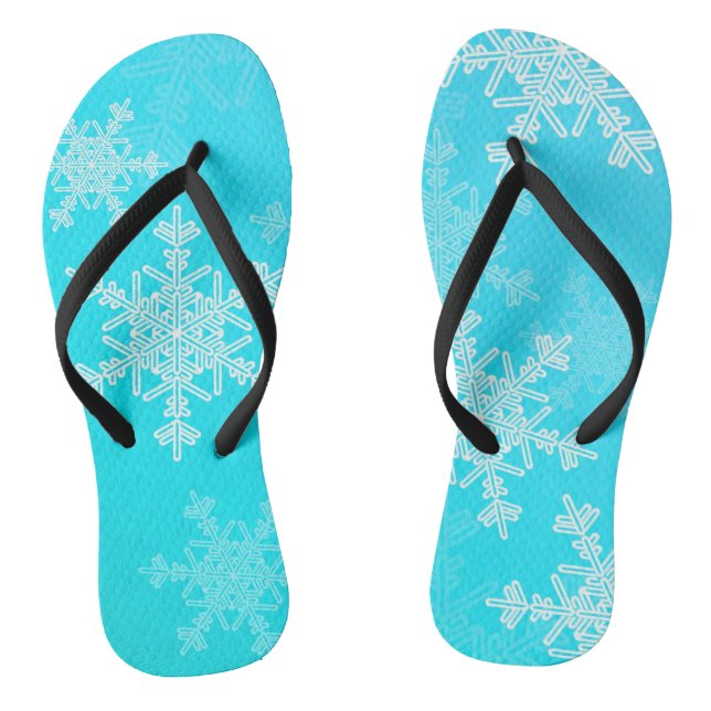 Blue White Snowflakes Minimalist Christmas Flip Flops (Footbed)