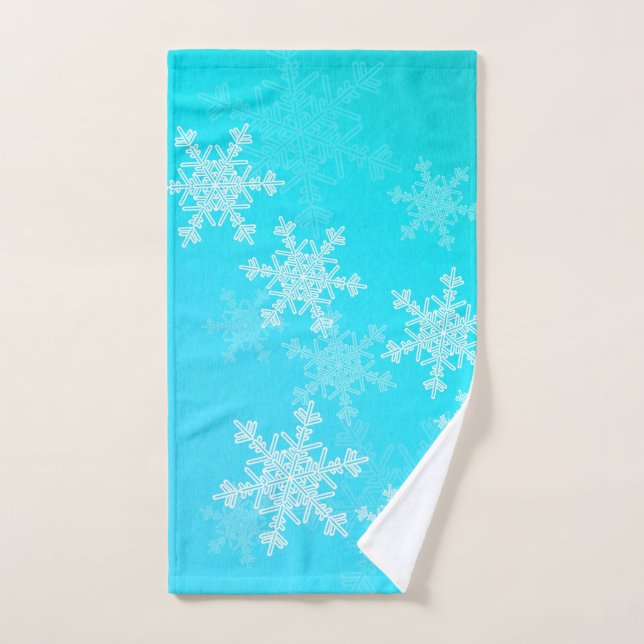 Blue White Snowflakes Minimalist Christmas Hand Towel (Hand Towel)