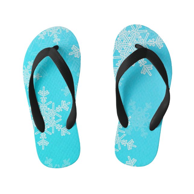 Blue White Snowflakes Minimalist Christmas Kid's Flip Flops (Footbed)