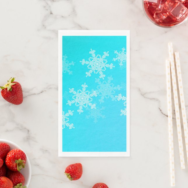 Blue White Snowflakes Minimalist Christmas Napkin (Insitu)