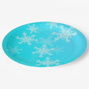 Blue White Snowflakes Minimalist Christmas Paper Plate