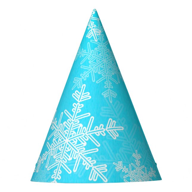 Blue White Snowflakes Minimalist Christmas Party Hat (Front)