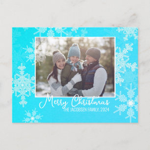 Blue White Snowflakes Minimalist Christmas Photo Holiday Postcard