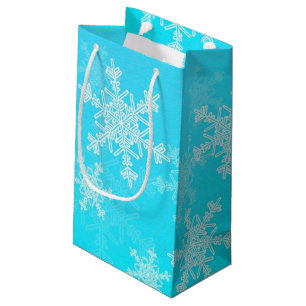 Blue White Snowflakes Minimalist Christmas Small Gift Bag