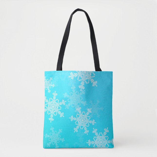 Blue White Snowflakes Minimalist Christmas Tote Bag (Front)