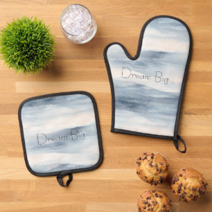 Blue White Snowflakes Oven Mitt & Pot Holder Set